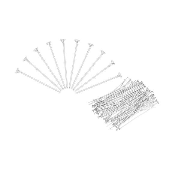 Uxcell 100Pcs Flat Head Pins for Jewelry Making 35mm Brass Flat Head Pins Jewelry Head Pins 20 Gauge Silver