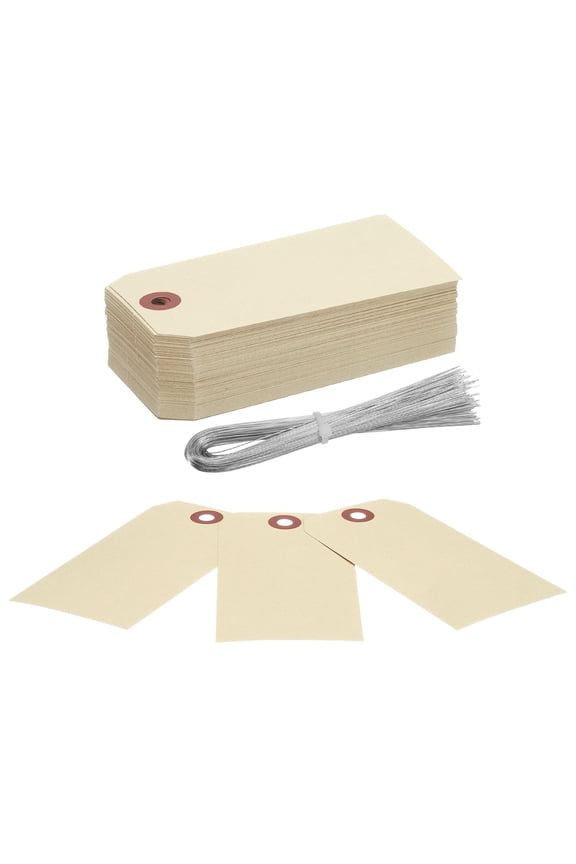100Pcs Hang Tags, Tags with Wire String Paper Blank Labeling Tags Writable Making Tags for Luggage Clothes Wine Bottle(4.76" x 2.36", Cream Yellow)