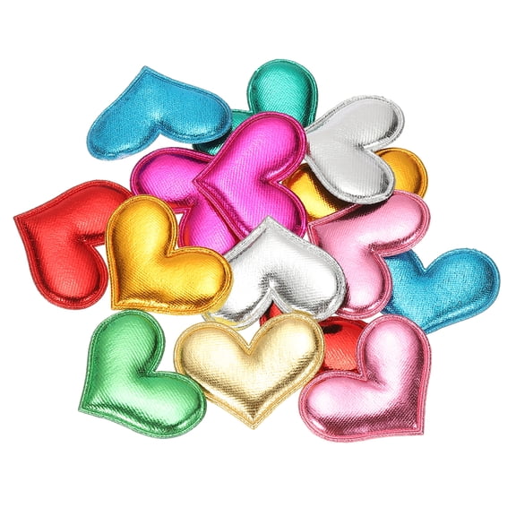Uxcell 100Pcs Heart Appliques Sew on Patches Shiny Heart Charm PU Padded Fabric Charms for DIY Craft, Mixed Colors