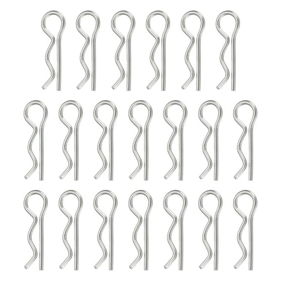 Uxcell 100Pcs Hitch Pin Clip, 1.2mm x 21mm R Clips 304 Stainless Steel Retaining Wire Hair Pins Cotter Pin Assortment Kit Clips for Trailer Tractors Mower Carts Truck Pin Clip, Silver