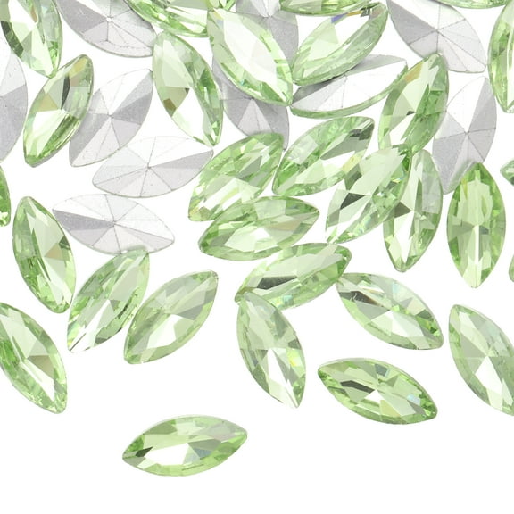 Uxcell 100Pcs Horse Eye Shape Rhinestones Glass Point Back Beads for Jewelry Making Light Green