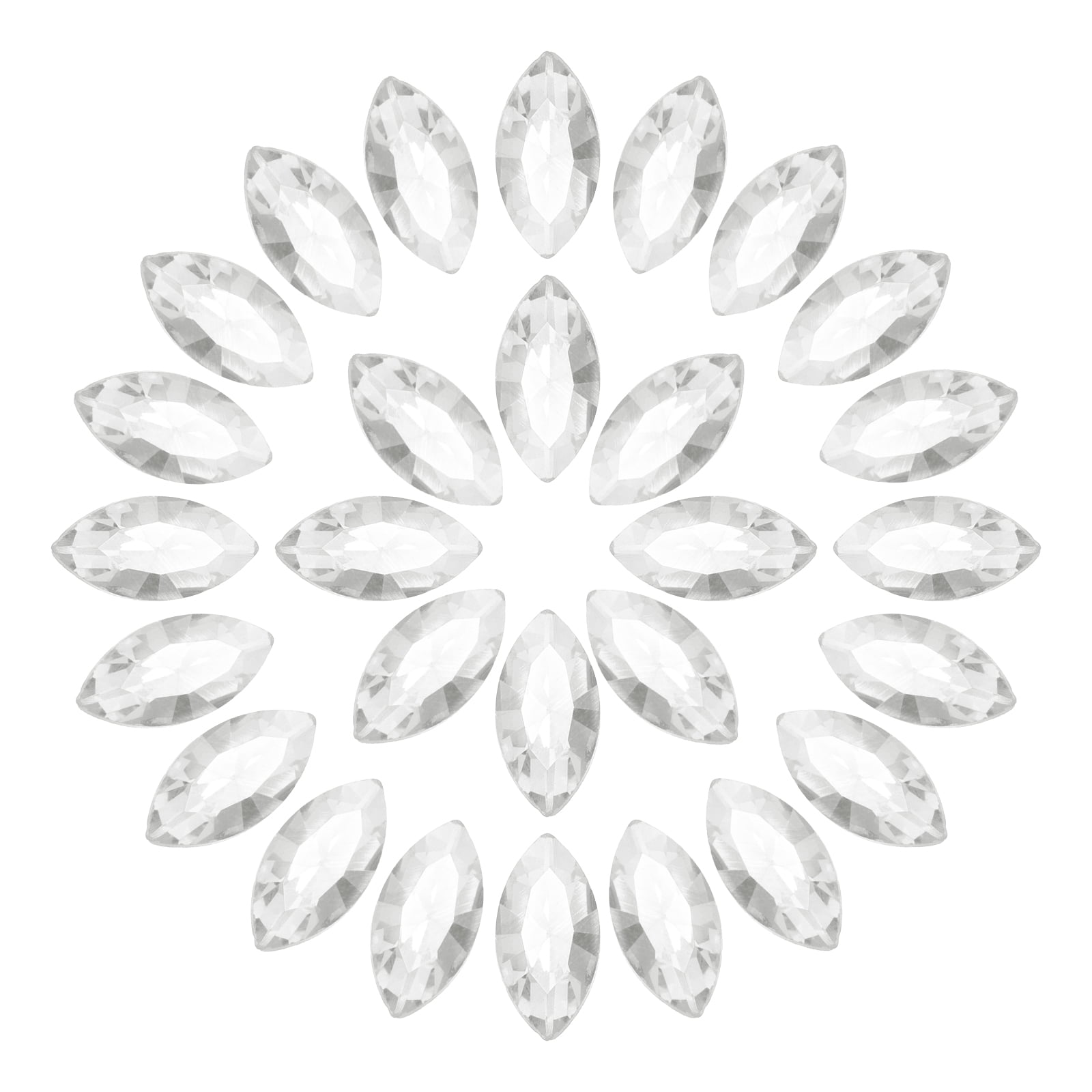 Uxcell 100Pcs Horse Eye Shape Rhinestones Glass Point Back Beads for Jewelry Making, White 6x12mm