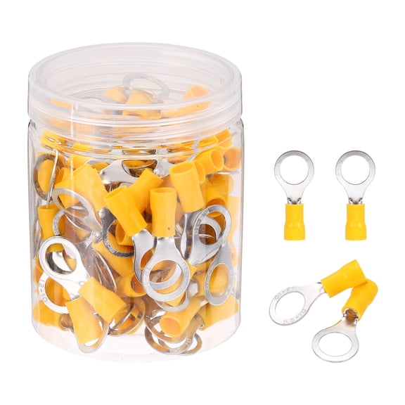Uxcell 100Pcs Insulated Ring Terminal RV5.5-10 Battery Lugs 12-10AWG Electrical Crimp Terminals Eyelet Wire Connectors for Industrial, Electrical Wiring, Yellow