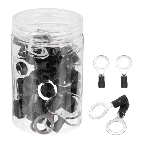 Uxcell 100Pcs Insulated Ring Terminal RV5.5-12 Battery Lugs 12-10AWG Electrical Crimp Terminals Eyelet Wire Connectors for Industrial, Electrical Wiring, Black