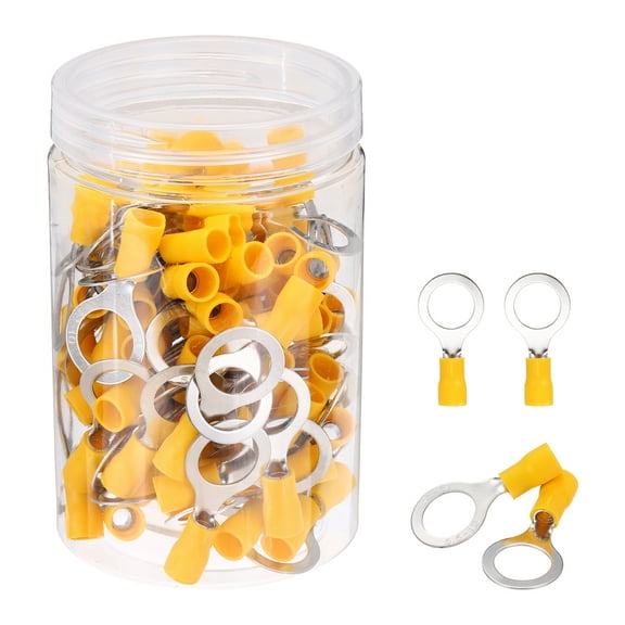 Uxcell 100Pcs Insulated Ring Terminal RV5.5-12 Battery Lugs 12-10AWG Electrical Crimp Terminals Eyelet Wire Connectors for Industrial, Electrical Wiring, Yellow