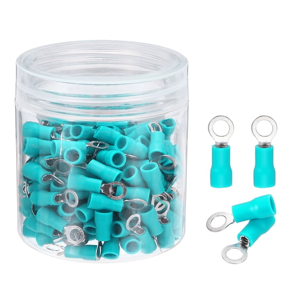 Uxcell 100Pcs Insulated Ring Terminal RVS1.25-4 Battery Lugs 22-16AWG Electrical Crimp Terminals Eyelet Wire Connectors for Industrial, Electrical Wiring, Green