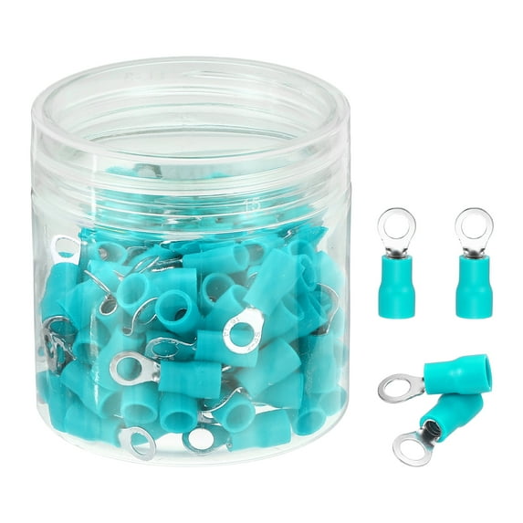Uxcell 100Pcs Insulated Ring Terminal RVS2-4 Battery Lugs 16-14AWG Electrical Crimp Terminals Eyelet Wire Connectors for Industrial, Electrical Wiring, Green