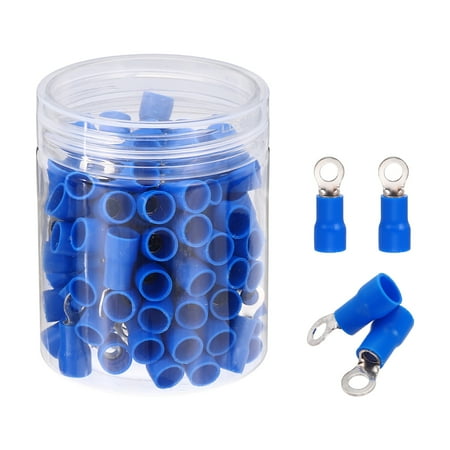Uxcell 100Pcs Insulated Ring Terminal RVS5.5-4 Battery Lugs 12-10AWG Electrical Crimp Terminals Eyelet Wire Connectors for Industrial, Electrical Wiring, Blue