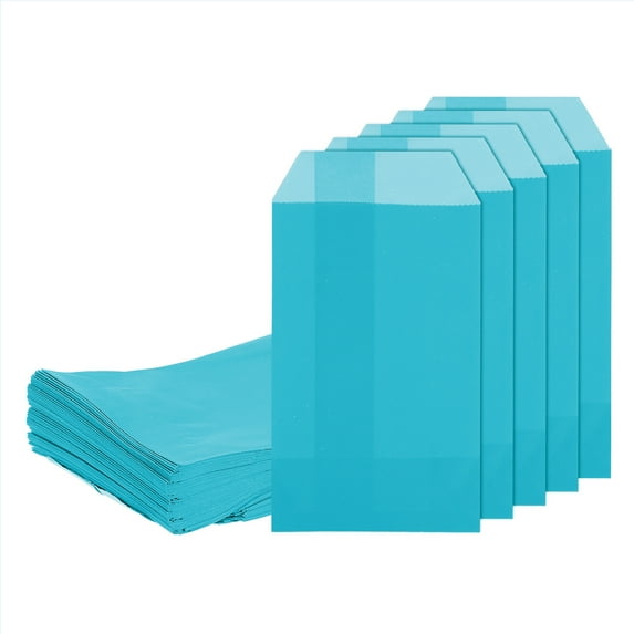 Uxcell 100Pcs Kraft Paper Treat Bags, 6" x 3" Greaseproof Candy Bags Flat Favor Bags Small Gift Bags, Light Blue