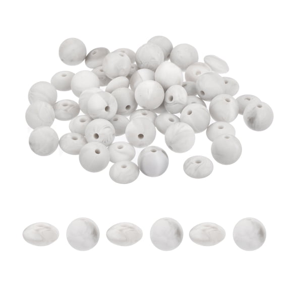 Uxcell 50Pcs Marble-colored Silicone Beads 12mm Round and Lentil for Pen Bracelet Necklace Keychain DIY