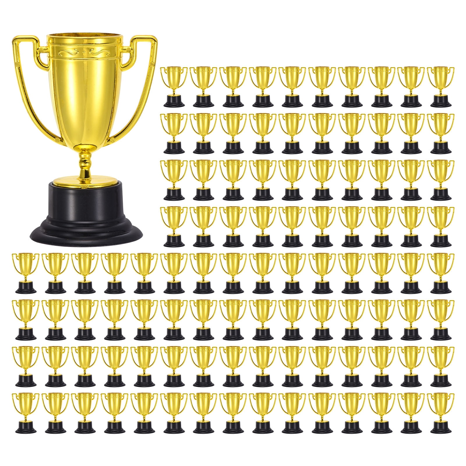Uxcell 100Pcs Mini Gold Trophies Award Cups Plastic 3.3Inch Small Trophy Prizes for Sports Soccer Tournament