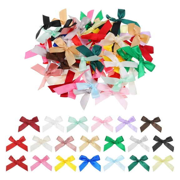 Uxcell 100Pcs Mini Ribbon Bow 1.8 inch Mini Fabric Satin Ribbon Flower Bows Multicolor