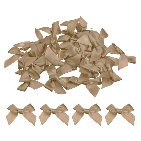 Uxcell 100Pcs Mini Ribbon Bow Mini Fabric Satin Ribbon Flower Bows for Craft DIY Sewing Wedding Birthday Party Light Brown