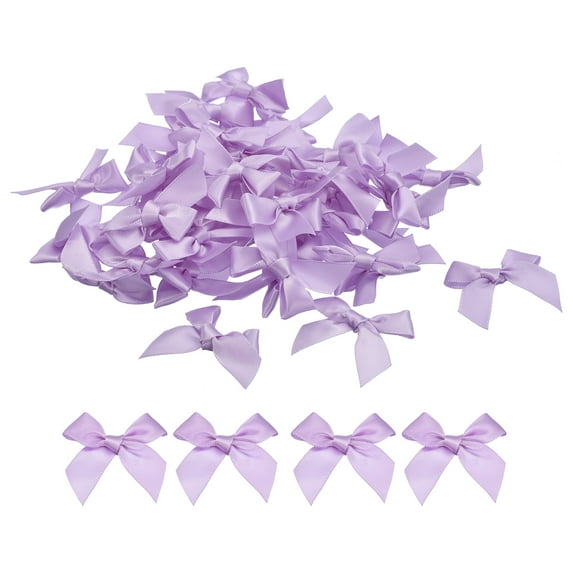 Uxcell 100Pcs Mini Ribbon Bow Mini Fabric Satin Ribbon Flower Bows for Craft DIY Sewing Wedding Birthday Party Light Purple