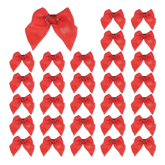 Uxcell 100Pcs Mini Satin Ribbon Bows with Rhinestones,1.38inch Mini Ribbon Flowers Appliques for DIY Christmas Wedding Decor Party Hair Sewing Candy Bags Scrapbooking Gift, Red