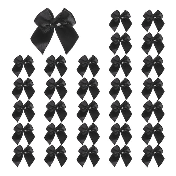 Uxcell 100Pcs Mini Satin Ribbon Bows with Rhinestones,1.38inch Mini Ribbon Flowers Appliques for DIY Christmas Wedding Decor Party Hair Sewing Candy Bags Scrapbooking Gift, Black