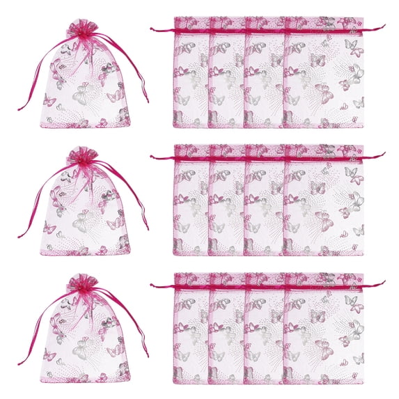 Uxcell 100Pcs Organza Bags, Mesh Candy Pouch with Drawstring Gold Rose Flower Jewelry Gift Bag Rose red Silver 5.1 x 7 inch