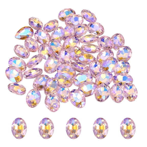 Uxcell 100Pcs Oval Pointed Back Rhinestone, 10 x 14 mm Oval Faceted Glass Rhinestone Gems Pointed Back Faceted Glass Beads for Jewelry Making DIY Crafts Shoes Crystal, Shiny Pink