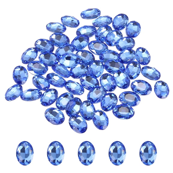 Uxcell 100Pcs Oval Pointed Back Rhinestone, 10 x 14 mm Oval Faceted Glass Rhinestone Gems Pointed Back Faceted Glass Beads for Jewelry Making DIY Crafts Shoes Crystal, Light Blue