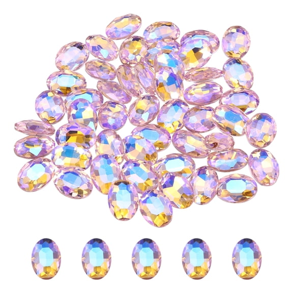 Uxcell 100Pcs Oval Pointed Back Rhinestone, 13 x 18 mm Oval Faceted Glass Rhinestone Gems Pointed Back Faceted Glass Beads for Jewelry Making DIY Crafts Shoes Crystal, Shiny Pink
