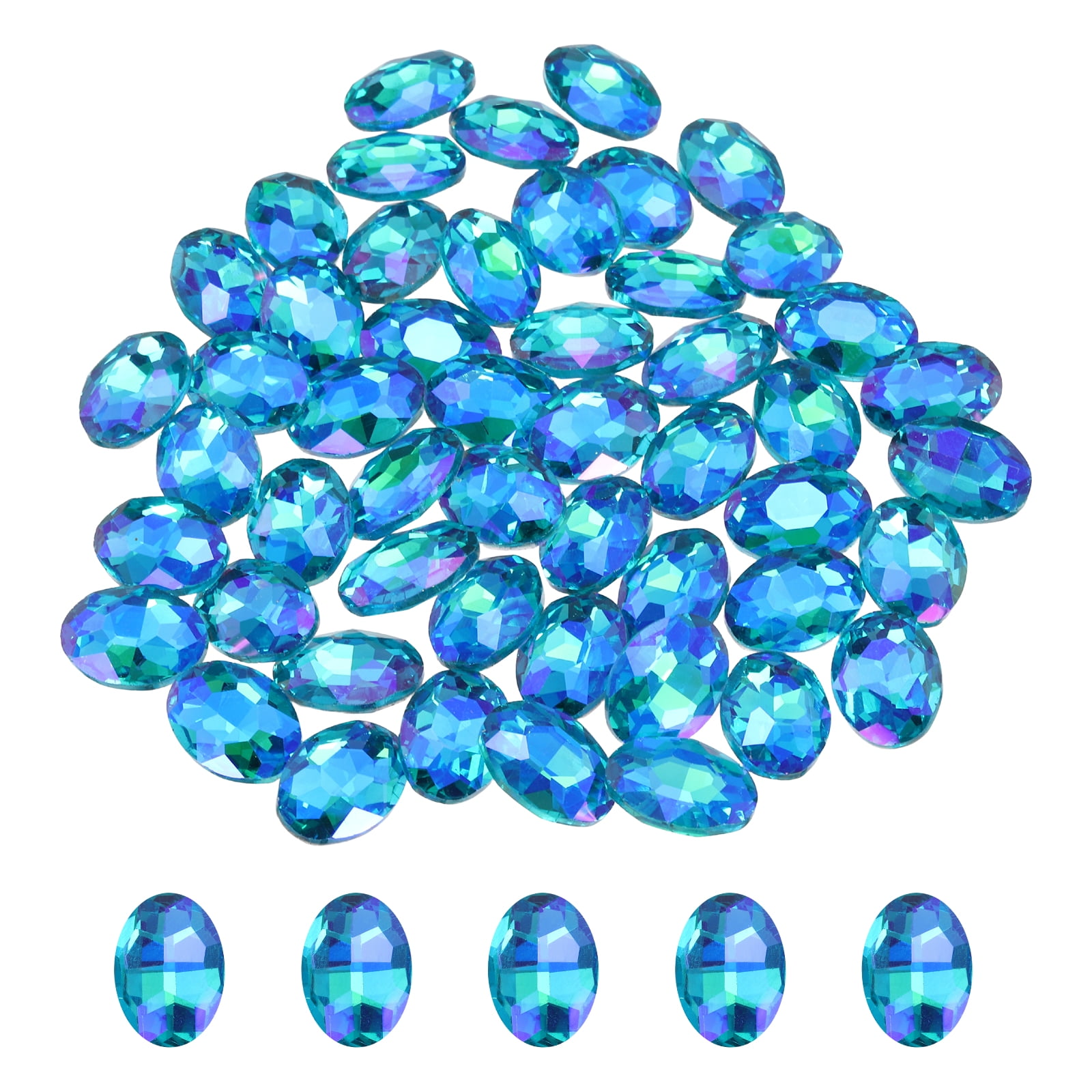 Uxcell 100Pcs Oval Pointed Back Rhinestone, 13 x 18 mm Oval Faceted Glass Rhinestone Gems Pointed Back Faceted Glass Beads for Jewelry Making DIY Crafts Shoes Crystal, Shiny Lake Blue