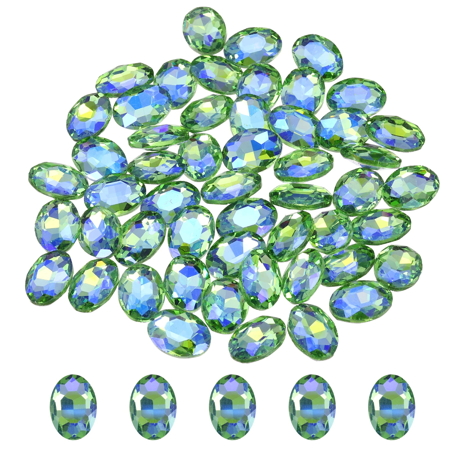 Uxcell 100Pcs Oval Pointed Back Rhinestone, 13 x 18 mm Oval Faceted Glass Rhinestone Gems Pointed Back Faceted Glass Beads for Jewelry Making DIY Crafts Shoes Crystal, Shiny Green