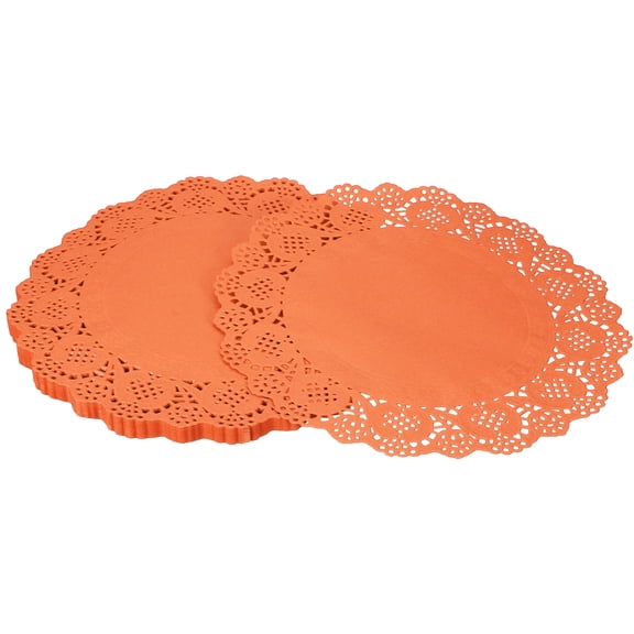 Uxcell 100Pcs Paper Doilies, 10.5" Lace Doilies Round Paper Placemats for Dessert Cake Wedding Birthday Party Decorations Sandwiches Restaurants, Orange