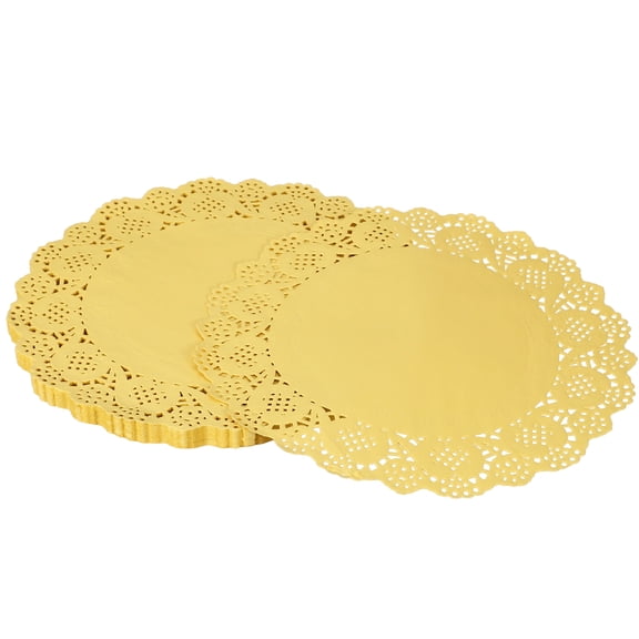 Uxcell 100Pcs Paper Doilies, 10.5" Lace Doilies Round Paper Placemats for Dessert Cake Wedding Birthday Party Decorations Sandwiches Restaurants, Yellow