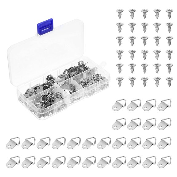 Uxcell 100Pcs Picture Hangers, Triangle Ring Frame Backing Fasteners with Screws Silver