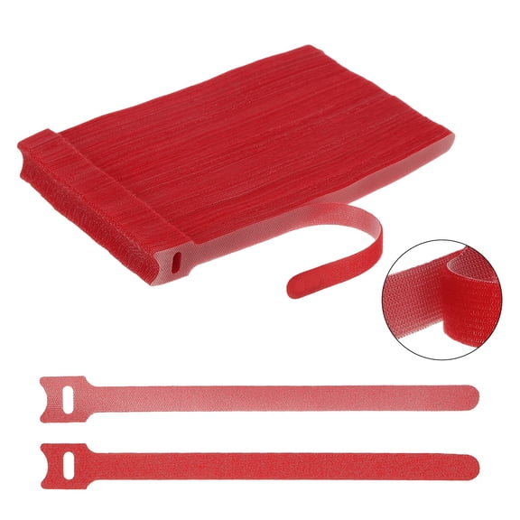 Uxcell 100Pcs Reusable Self-Gripping Cable Ties, 8" Hook and Loop Wire Organizers for Power Cords, Data Cables, TV/PC Wires, Chargers - Adjustable & Durable Fabric Straps(Red)