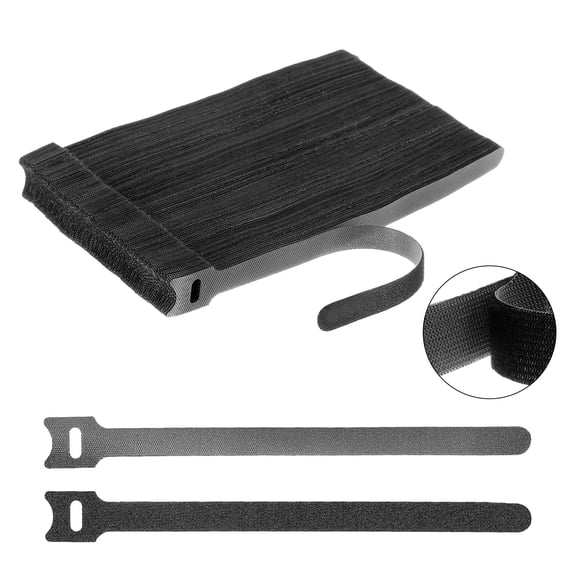 Uxcell 100Pcs Reusable Self-Gripping Cable Ties, 8" Hook and Loop Wire Organizers for Power Cords, Data Cables, TV/PC Wires, Chargers - Adjustable & Durable Fabric Straps(Black)