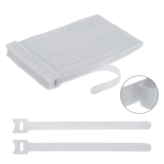 Uxcell 100Pcs Reusable Self-Gripping Cable Ties, 8" Hook and Loop Wire Organizers for Power Cords, Data Cables, TV/PC Wires, Chargers - Adjustable & Durable Fabric Straps(White)