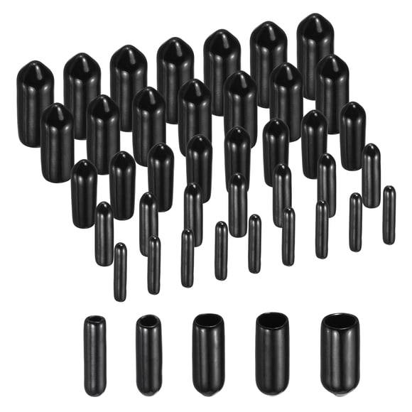 Uxcell 100Pcs Round Rubber End Caps Protective Caps 2mm 3mm 4mm 5mm 6mm Black Screw Thread Protectors