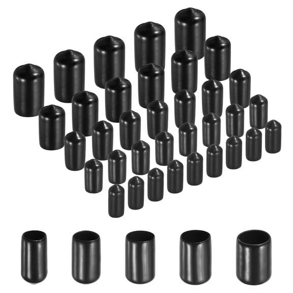 Uxcell 100Pcs Round Rubber End Caps Protective Caps 7mm 8mm 9mm 10mm 11mm Black Screw Thread Protectors