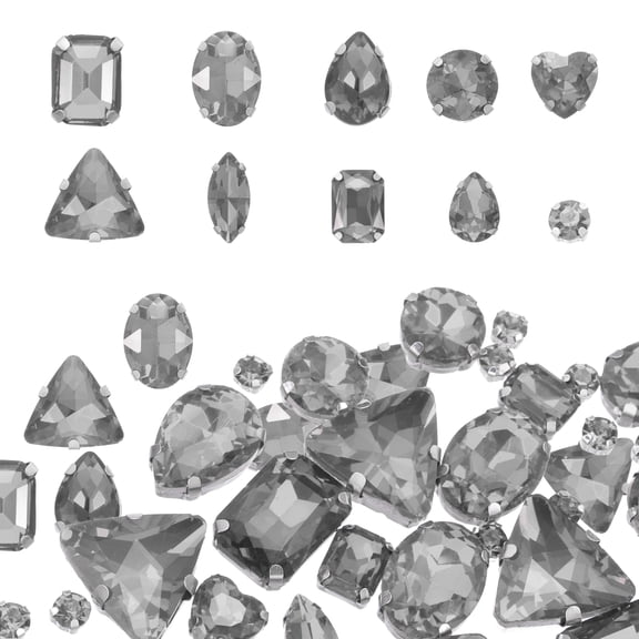 Uxcell 100Pcs Sew on Rhinestones, 7-18mm Mixed Shapes Flatback Glass Crystal Sewing Gems with Silver Claw Prong Setting for Crafts Clothing Shoes Accessories, Clear Gray(Style 1)