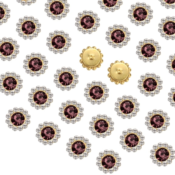 Uxcell 100Pcs Sew on Rhinestones, 12mm Flower Claw Rhinestones Crystal Glass Metal Base Sewing Gems Buttons, Dark Purple