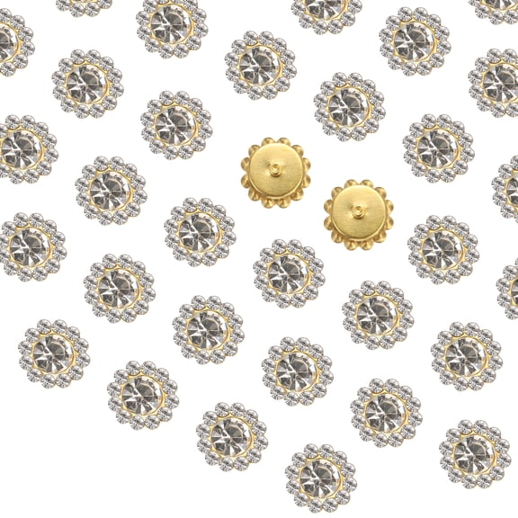 Uxcell 100Pcs Sew on Rhinestones, 10mm Flower Claw Rhinestones Crystal Glass Metal Base Sewing Gems Buttons, White