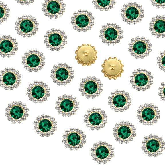Uxcell 100Pcs Sew on Rhinestones, 12mm Flower Claw Rhinestones Crystal Glass Metal Base Sewing Gems Buttons, Dark Green