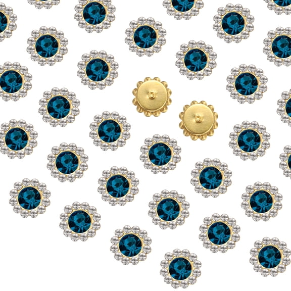 Uxcell 100Pcs Sew on Rhinestones, 12mm Flower Claw Rhinestones Crystal Glass Metal Base Sewing Gems Buttons, Teal Blue