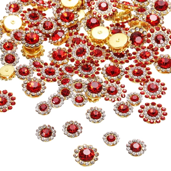Uxcell 100Pcs Sew on Rhinestones 8mm 10mm 12mm 14mm Crystals Glass for Crafts and Clothing Red