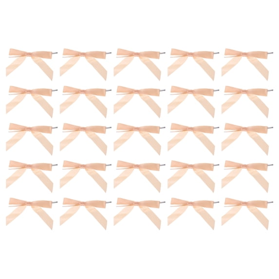 Uxcell 100Pcs Small Twist Tie Bows 3.5" Mini Fabric Satin Ribbon Flower Bows Craft DIY Sewing Bows Rose Gold