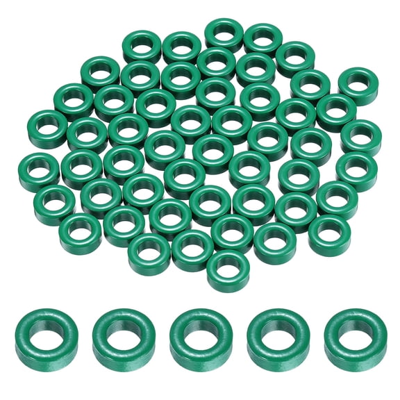 Uxcell 100Pcs Toroid Core, 0.39" ODx0.24" IDx0.16" H Ferrite Choke Ring Iron Powder Inductor Ferrite Rings 3.5-4.5uH for Instrument Transformers Ballasts Voltage Regulators, Green