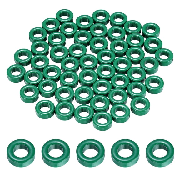Uxcell 100Pcs Toroid Core, 0.39" ODx0.24" IDx0.16" H Ferrite Choke Ring Iron Powder Inductor Ferrite Rings 5.0-6.5uH for Instrument Transformers Ballasts Voltage Regulators, Green