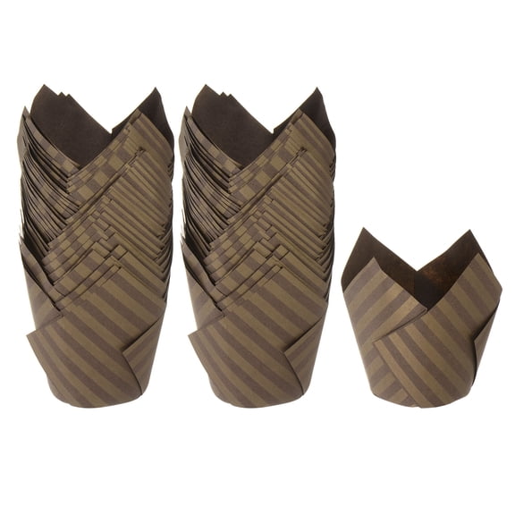 Uxcell 100Pcs Tulip Cupcake Liners Standard Paper Baking Cups Greaseproof Wrapper Disposable Coffee with Gold Striped