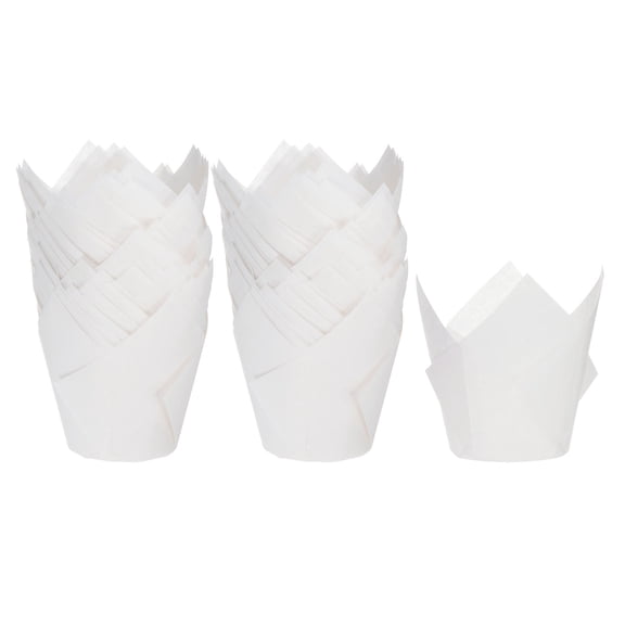 Uxcell 100Pcs Tulip Cupcake Liners Standard Paper Baking Cups Greaseproof Wrapper Disposable White