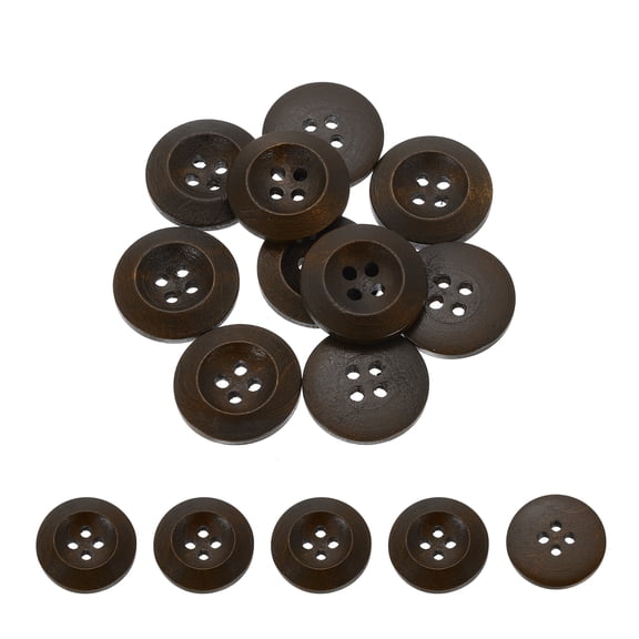 100Pcs Wooden Buttons, 20mm(13/16") 4 Hole Round Wood Sewing Button Craft for Sewing DIY Craft Clothing, Dark Brown
