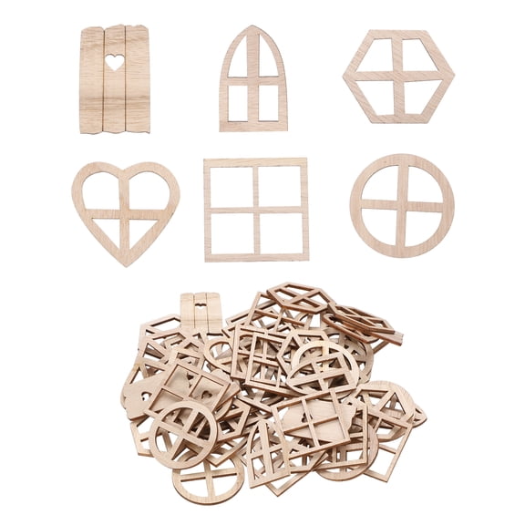 Uxcell 100Pcs Wooden Fairy Door Window, Dollhouse Wooden Windows Fairy House Accessories for DIY Crafts Miniature Garden Buildings Tree Home Decor, Natural Color