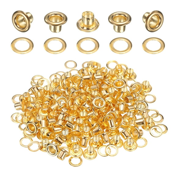 Uxcell 100Set Grommets Eyelets 3mm 1/8 Inch Brass Eyelets Kit with Washers for Fabric Curtain Tarps Leather Belt Shoes Bag DIY, Gold