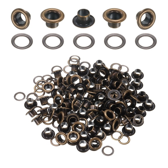 Uxcell 100Set Grommets Eyelets 4.5mm 1/6 Inch Brass Eyelets Kit with Washers for Fabric Curtain Tarps Leather Belt Shoes Bag DIY, Brown