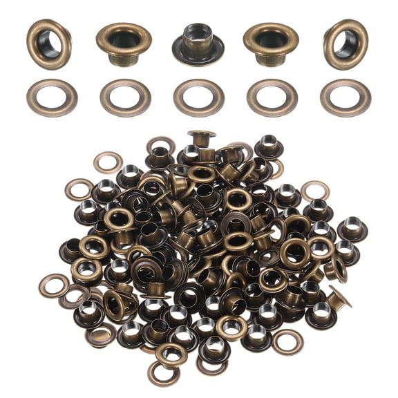 Uxcell 100Set Grommets Eyelets 4mm 1/6 Inch Brass Eyelets Kit with Washers for Fabric Curtain Tarps Leather Belt Shoes Bag DIY, Brown